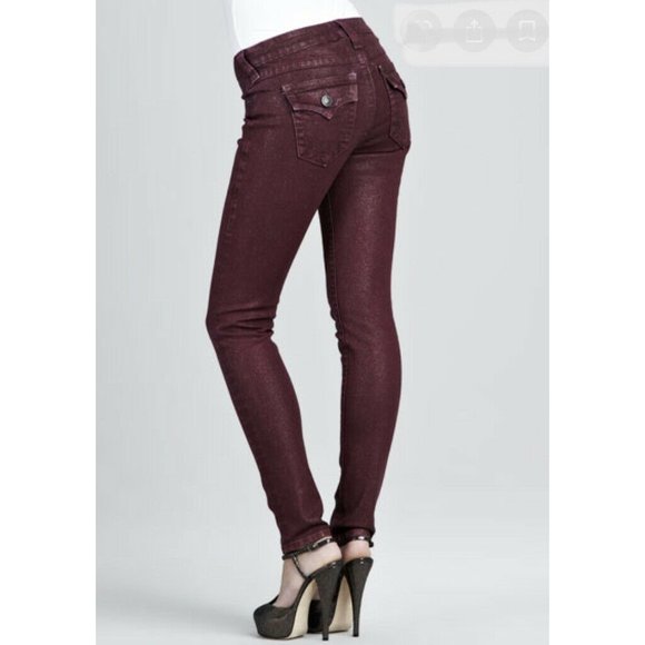 True Religion Serena Maroon Glitter Skinny Jeans - Picture 4 of 12